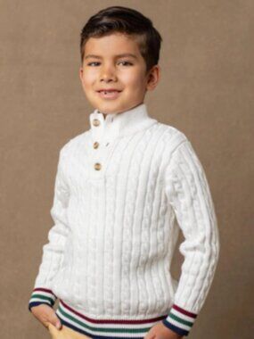 Hope and Henry Boys Cable Knit Quarter Button Pullover Sweater Organic Cotton 8